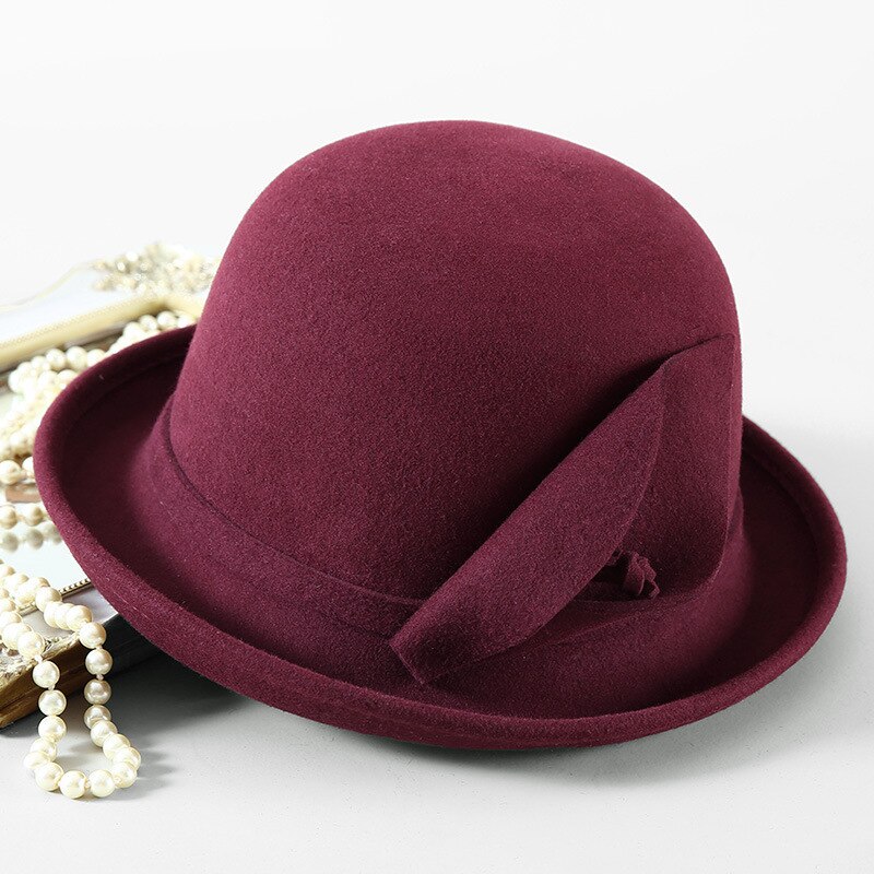 Winter Hat for Women 1920s Gatsby Style Flower Warm Wool Hat Winter Cap Lady Party Hats Cloche Bonnet Femme Fedoras: claret red