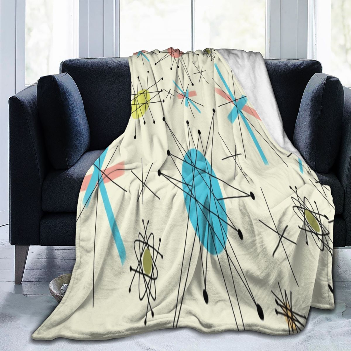Retro Atomic Dekens Flanel Decoratie Klassieke Plaid Multifunctionele Warm Gooi Deken Voor Thuis Auto Quilt