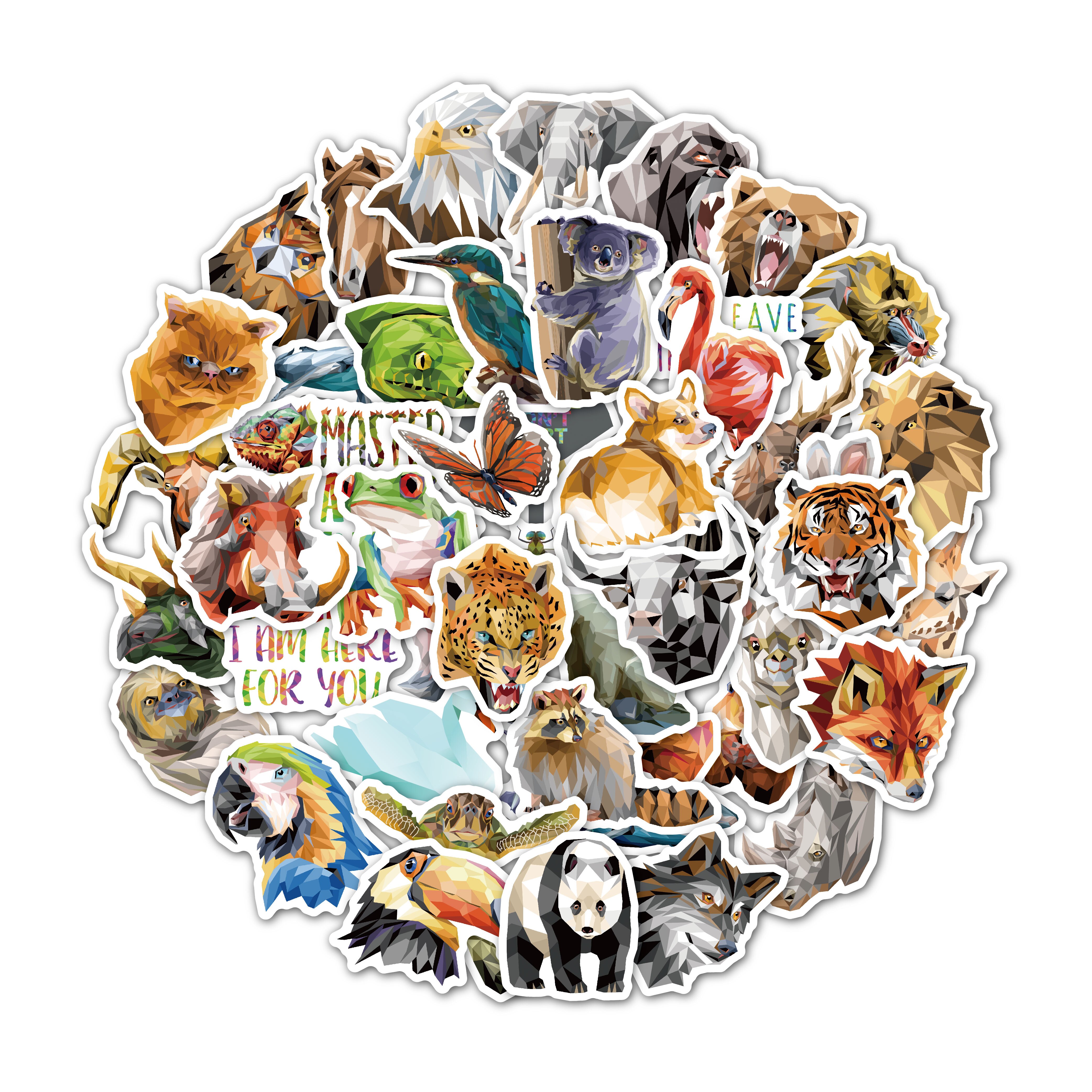 50PCS Diamond Cartoon Animal Stickers Waterproof Low Poly Art 3d Stickers on the Phone Guitar Vinyl Stickers Geometric Animals: Default Title