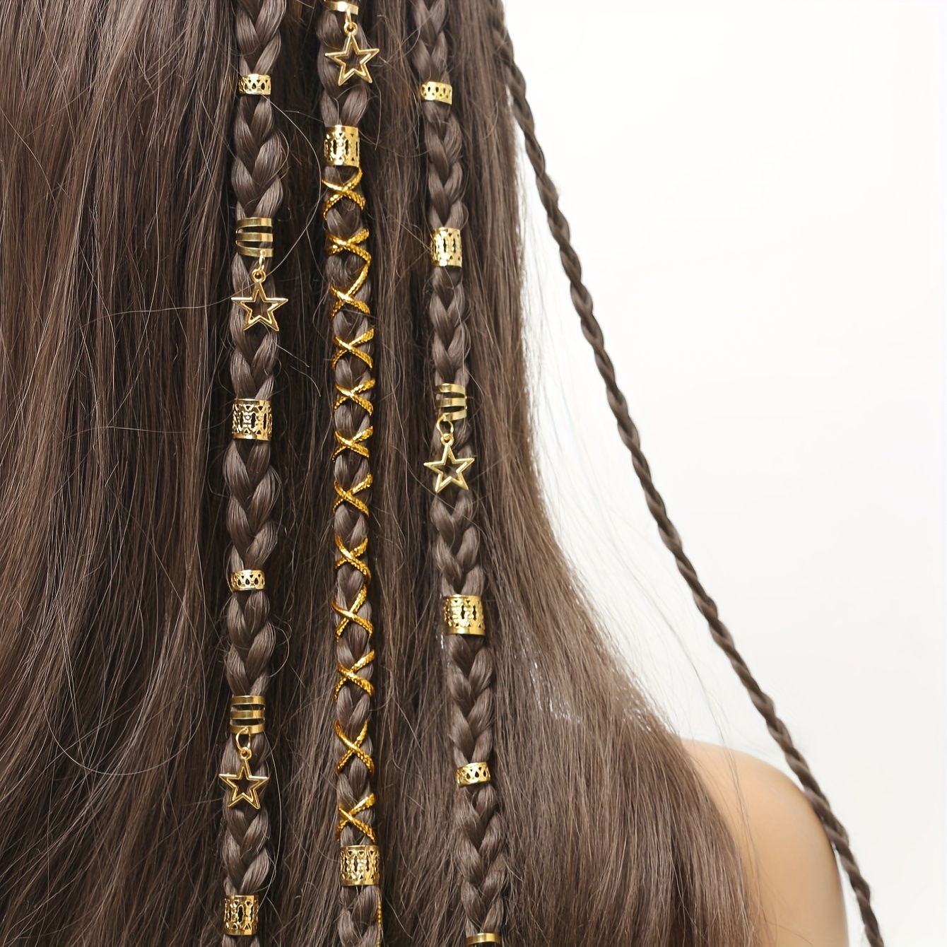 36 stuks stervormige decoratieve haarringen, kralen haarringen voor dreadlocks, metalen manchetten voor het vlechten van haar.
