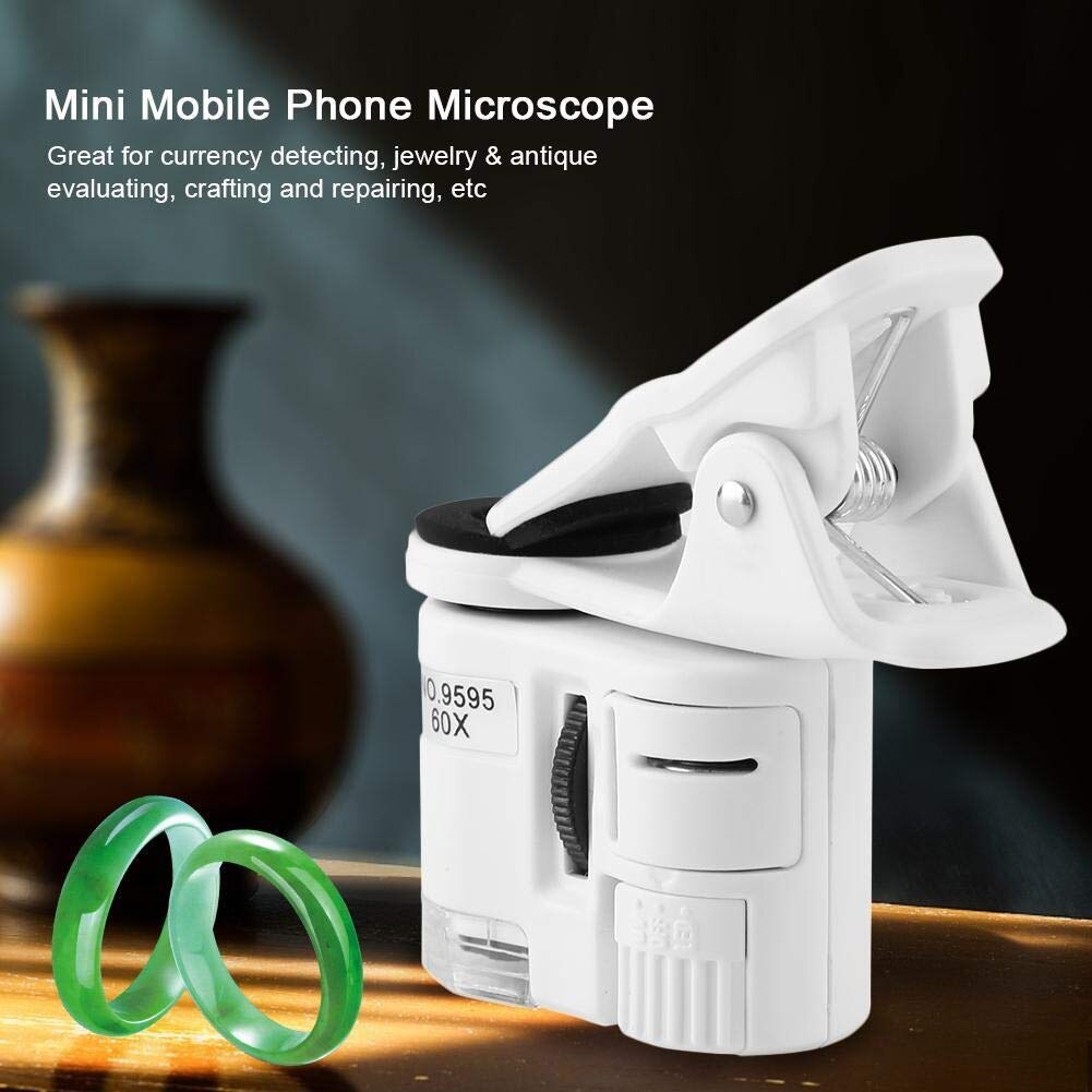 60X Draagbare Clip Vergrootglas Loupe Uv Microscoop Universele Mobiele Telefoon Met Mini Led FKU66