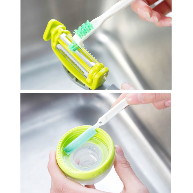 Juego de 3 unidades de cepillos de limpieza para el hogar, cepillo estrecho, mango largo, portátil, para limpieza de botellas de leche de bebé
