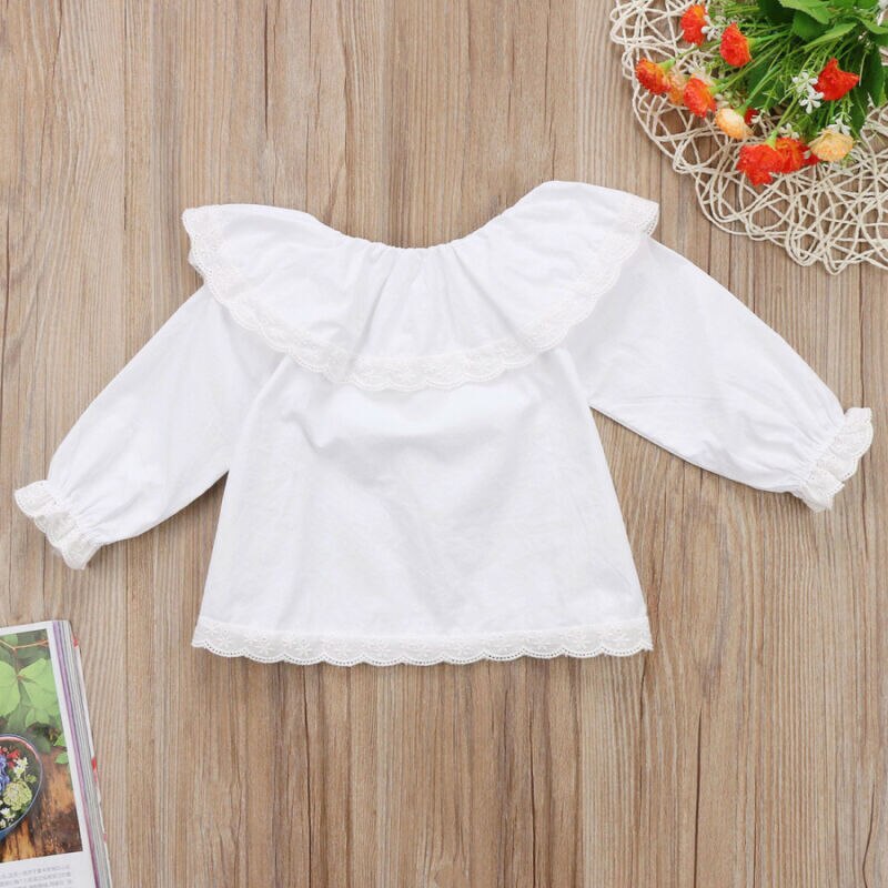 0-24M Newborn Toddler Infant Baby Girls Lace Long Sleeve Tops T-shirts Clothes Solid White Sweet Tops Shirt