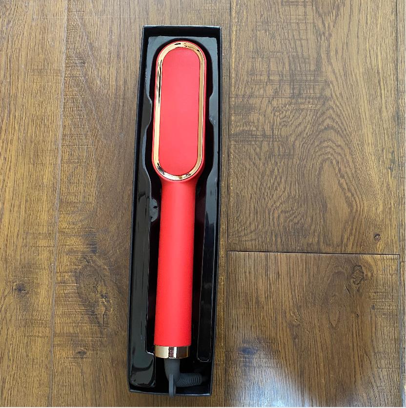 Hair Straightener Straightening Brush Heating Comb Hair Straight Styler Corrugation Curling Hair Curler Comb: Red / US