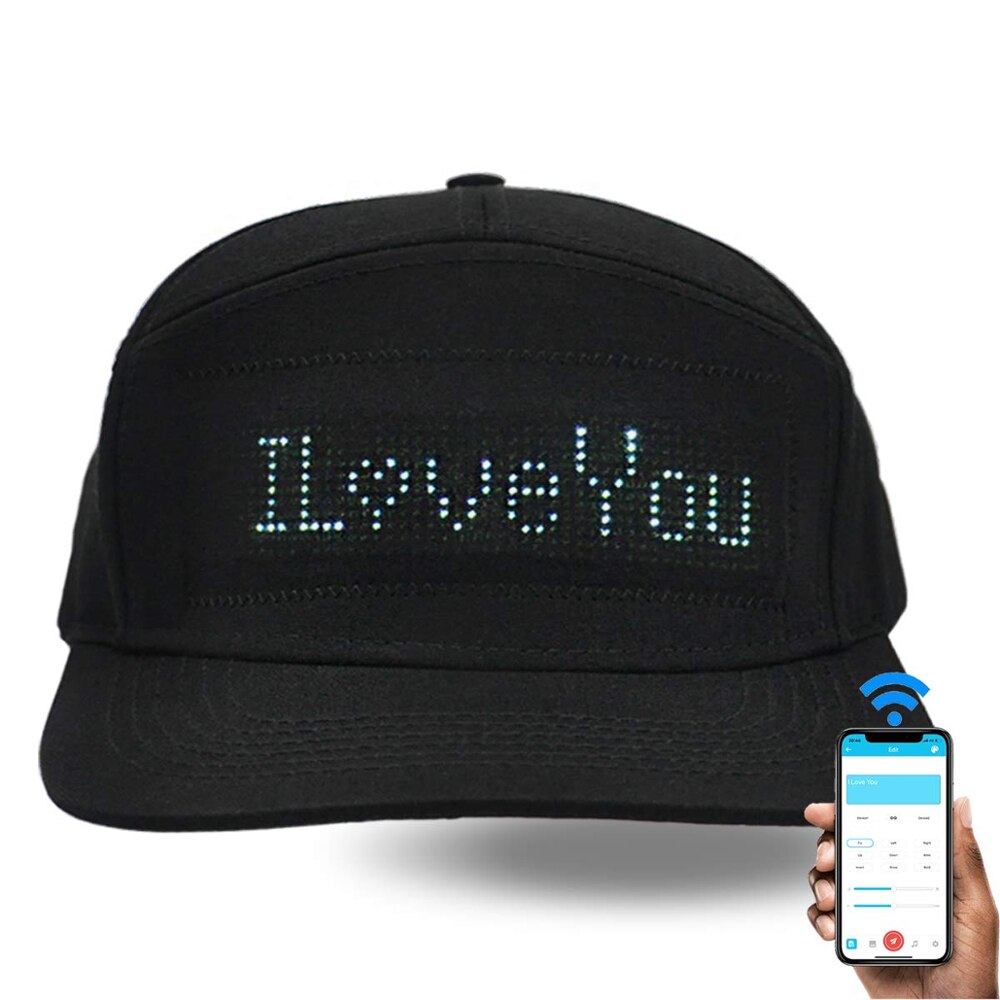 RGB Fullcolor LED Message Hat Smartphone Control Text Scrolling LED Cap,Editable Pattern Display,Music Equalizer Led,Adjustable