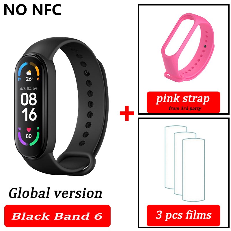 Xiaomi Mi Band 6 wersja globalna kolor AMOLED tlen krwi inteligentny zespół Fitness Traker tętno Bluetooth: black global pink
