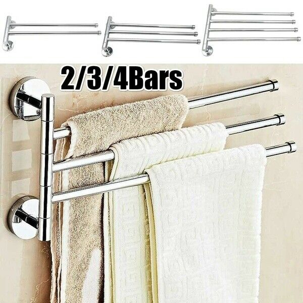 Bathroom Stainless Steel Swivel 2/3/4 Swing Arm Towel Holder Bar Rails Rack Wall Wall-mounted Movable Towel Rod Bathroom Storage