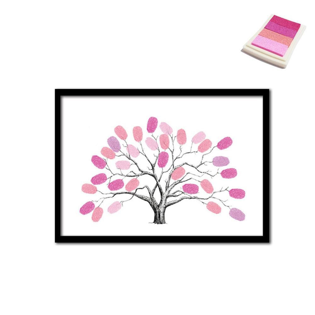DIY Fingerprints Canvas Tree Decorative Home Scrawl Painting Wall Picture for Wedding Birthday Party Check in