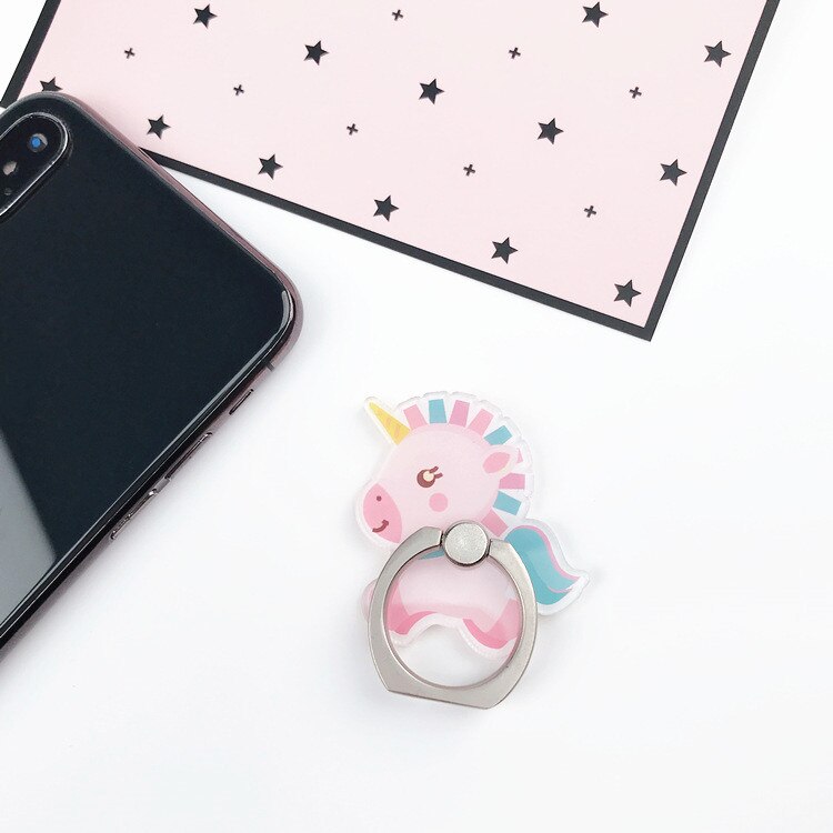 Acryl Karikatur Einhorn praktisch Ständer Halfter Einhorn Finger Ring Handy, Mobiltelefon Smartphone Halfter Stehen Für IPhone Huawei Alle Telefon: Rosa