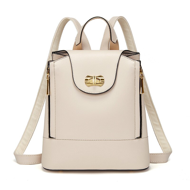 Som denne ryggsekken dame svart pu skinn luksuriøse skuldervesker høykapasitets vesker for kvinner рюкзак женский: Beige ryggsekk