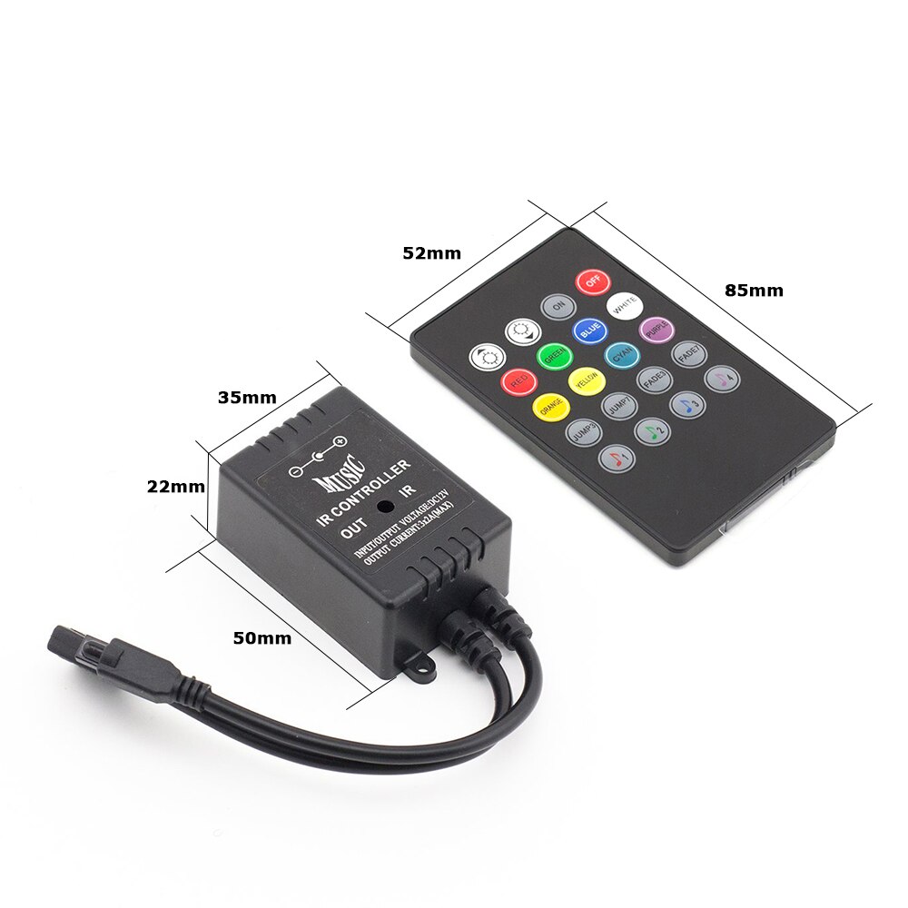 12V 3/10/11/17/20/24/44 Key Controller Mini IR RF Remote RGB Single Color LED RGB Controller For 3528 5050 LED Strip Controller: 20Key Music IR RGB