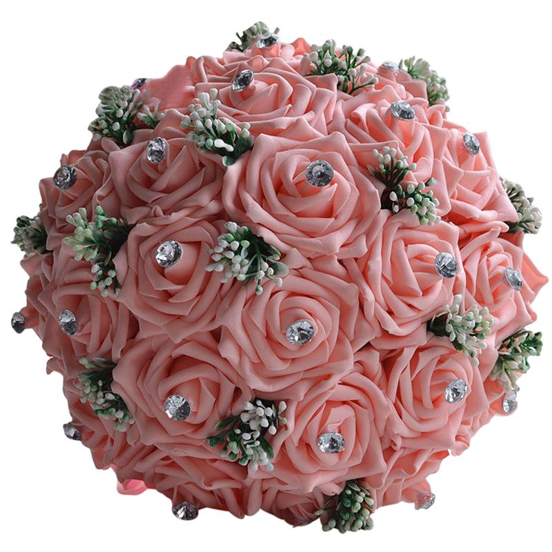 Handgemaakte Kunstmatige Foam Bloemen Boeket Simulatie Rozen Strass Bruids Toss Boeket Bruidsmeisje Boeket Voor Bruiloft: Pink