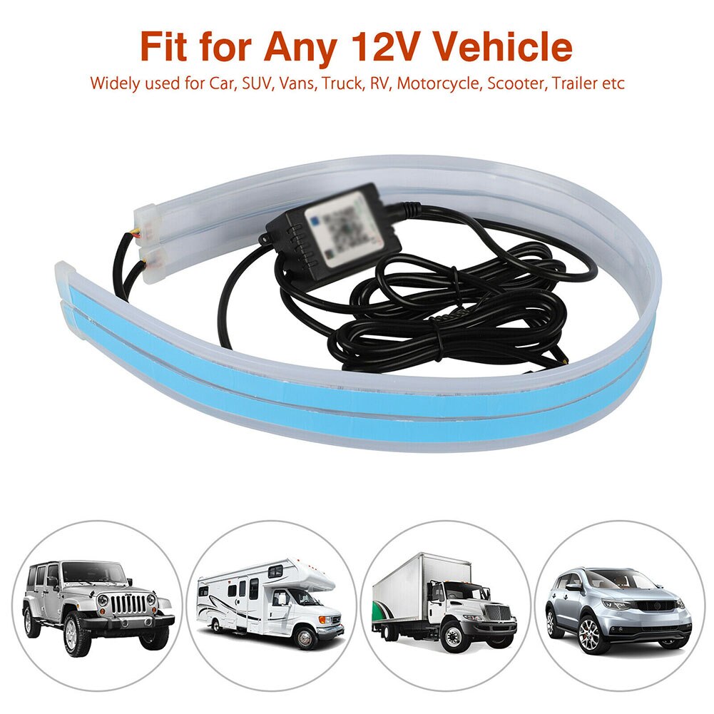 2X 60CM APP RGB Slim Sequential Flexible LED DRL Turn Signal Strip For Headlight