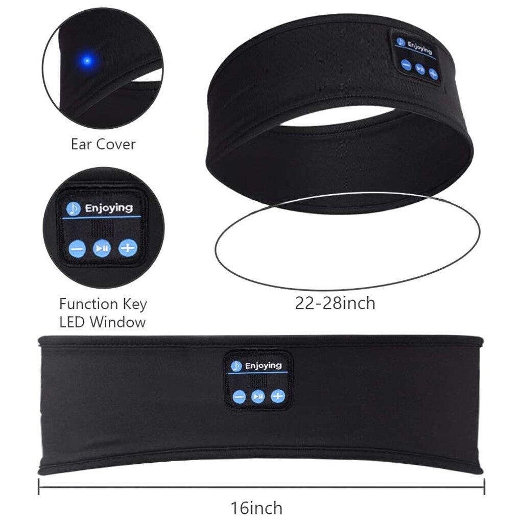 Fascia Bluetooth 5.0 Sport USB musica Wireless Running Head Band Sleeping Head Wear, nero/grigio