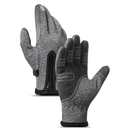 xiaomi Winter warm gloves Silicone touch screen zipper plus velvet outdoor sports riding ski windproof waterproof men women: grey M