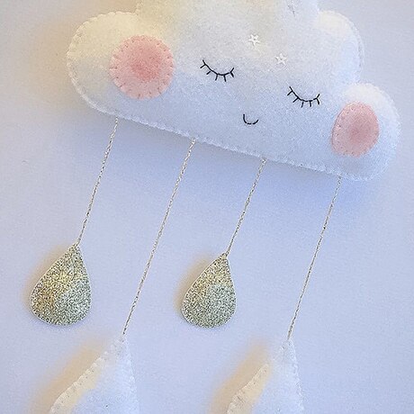 1Pc Wolken Wind Chime Baby Bed Bel Kinderkamer Decoratie Fotografie Props Zachte Rammelaars Mobiele Wandelwagen Opknoping Baby speelgoed: Gold Water Drops