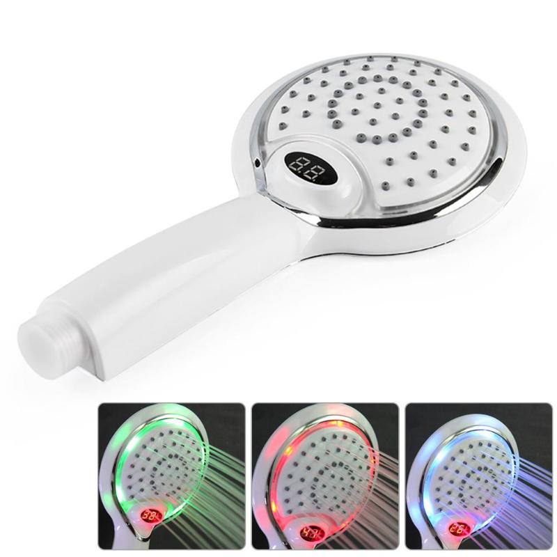 LCD Hand Shower Led handheld Shower Head with Temperature Digital Display 3 Colors Change Water Powered led shower spray