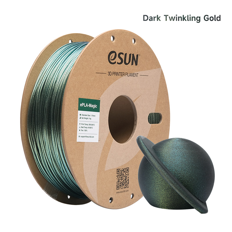 eSUN magique PLA 3D Filament double couleur imprimante 3D Filament 1.75MM 1KG paillettes Filament foncé scintillant bricolage illustration 3D pour laboratoire Bamb: Or