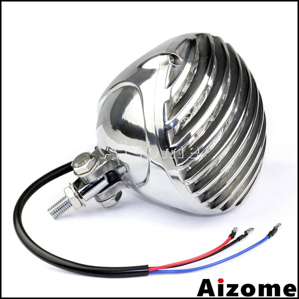 Universal Motorcycle Scalloped Headlight Black Finned Grill Headlamp For Harley XS650 CB750 TRI Cafe Racer Bobber Chopper: Chrome