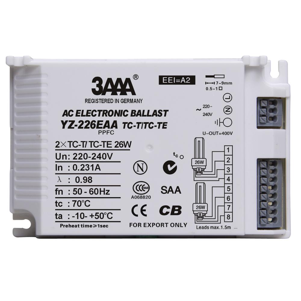 3 aaa yz -113 eaa yz -213 eaa tc-d /de 13w yz -126 eaa yz -226 eaa tc-t/tc -te 26w yz -132 eaa plc-t tc-te ac ppfc elektroniska förkopplingsdon