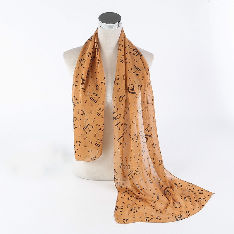Sciarpe lunghe in voilà lungo da donna scialli stampati con Nota musicali avvolge sciarpe sottili autunnali alla moda