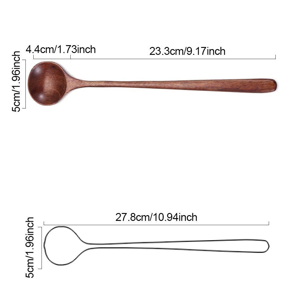 Japanse houten lepels lang 10.9 inch natuurlijk hout lange steel ronde lepels voor soep koken mengen roeren tafelgerei