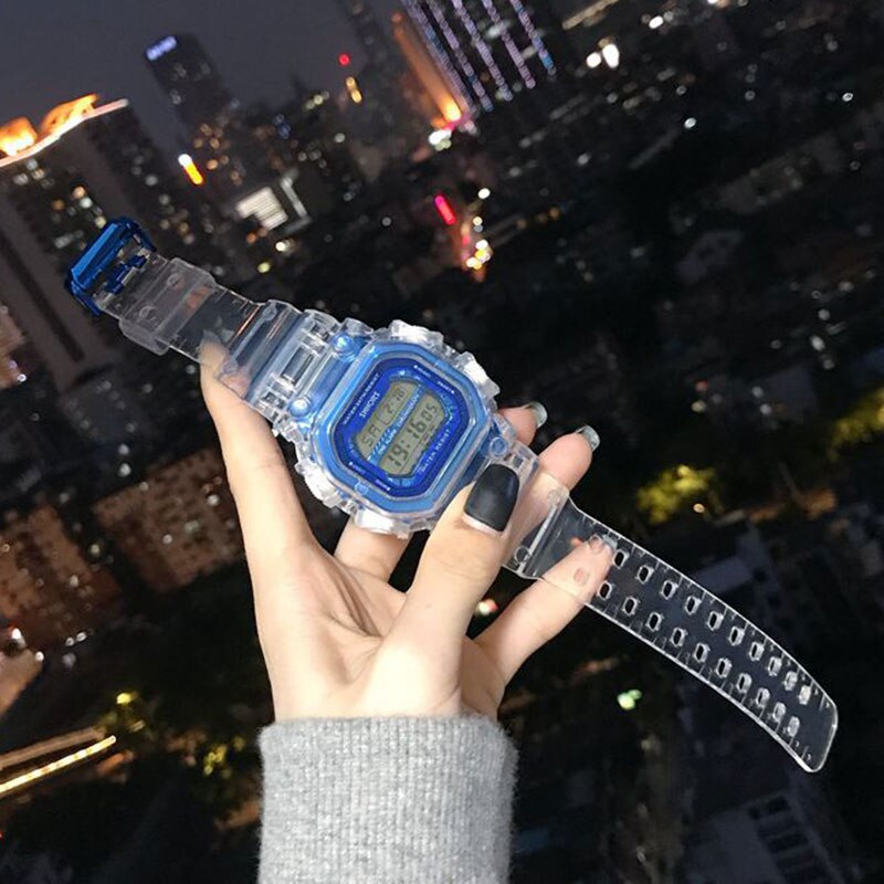 Sportsklokke kvinner teller ned vanntett klokke gjennomsiktig reim digitale armbåndsur kvinnelig led klokke relogio masculino