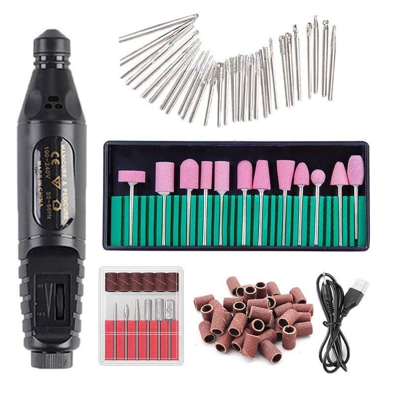 1 set elektrische nagelboormachine, pedicure nagelboorbits, keramische freesjes voor manicure-apparatuur, nagelkunstgereedschap: Zwarte set 3