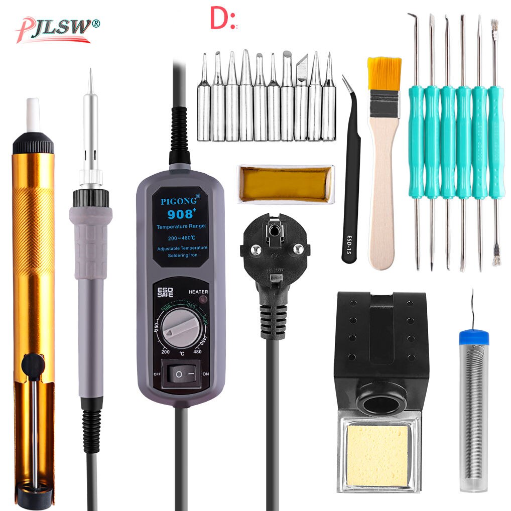 908+Digital Soldering Station Mini Portable Adjustable Electric soldering iron Welding tools kit set Welding Rework tool: D / US