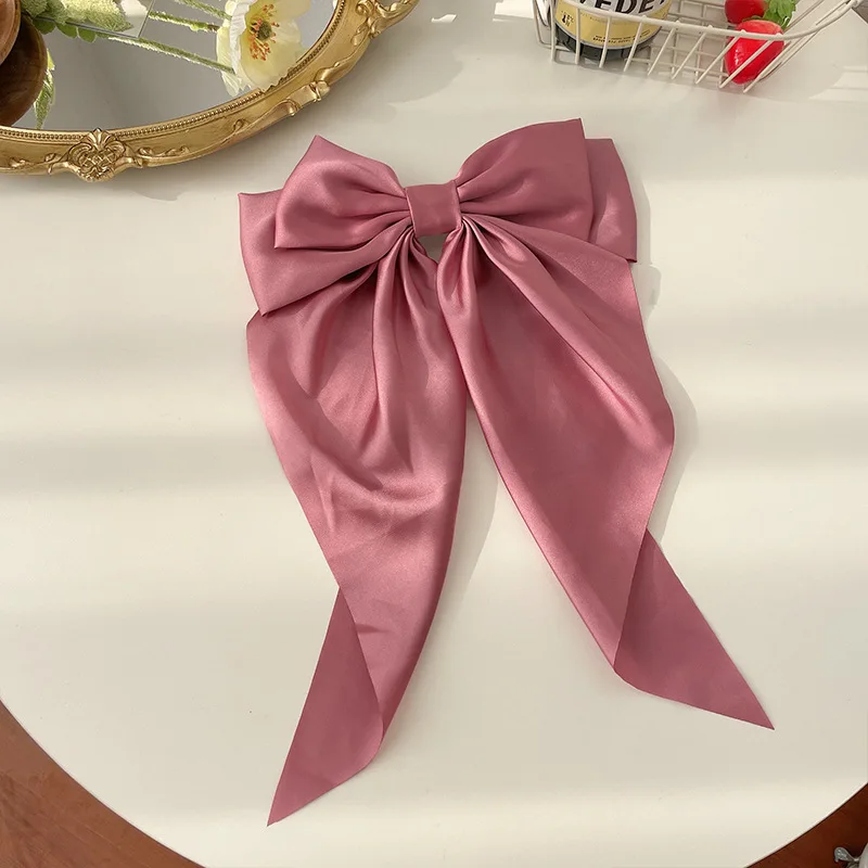 1 Uds. Cinta de satén de Color sólido, lazos grandes, horquilla, Clips de primavera, accesorios para el cabello para mujeres y niñas, sombreros coreanos de de verano 2023: Rosa