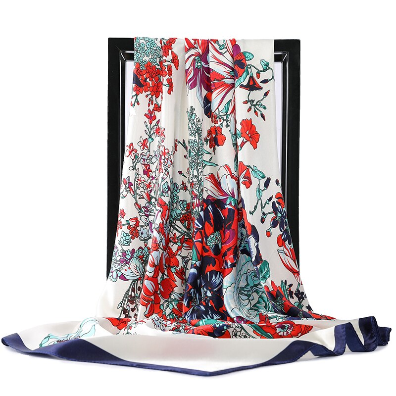 Tørkle silke sateng halsskjerf for kvinner print hijab skjerf kvinne 90*90cm firkantede sjal og wrap skjerf for dame