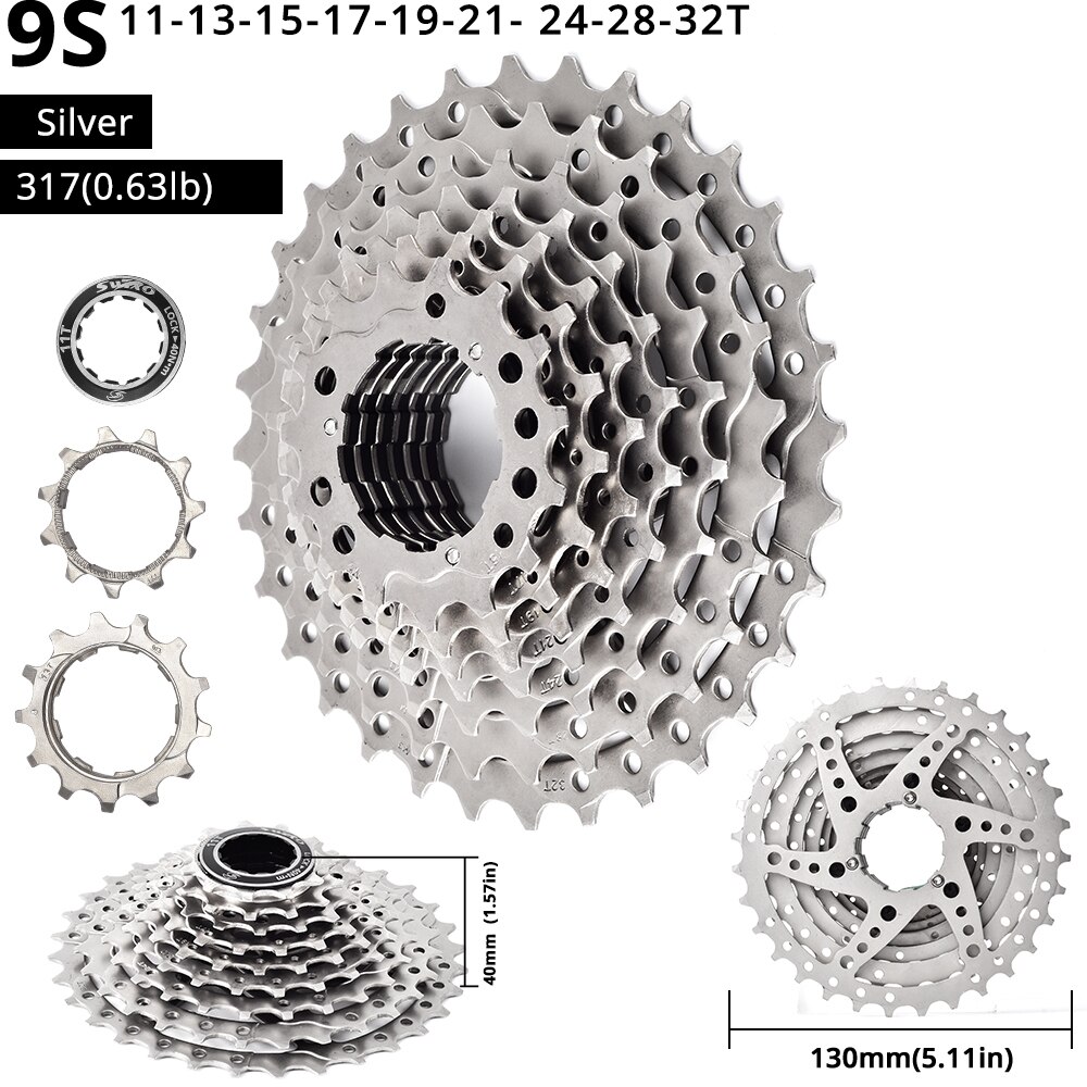SWTXO Silver 9 Speed Cassette Freewheel For SHIMAN0 Mountain Bicycle Flywheel 9S 11-36T 23T 25T 28T 30T Cycling Accessories: 32T Silver
