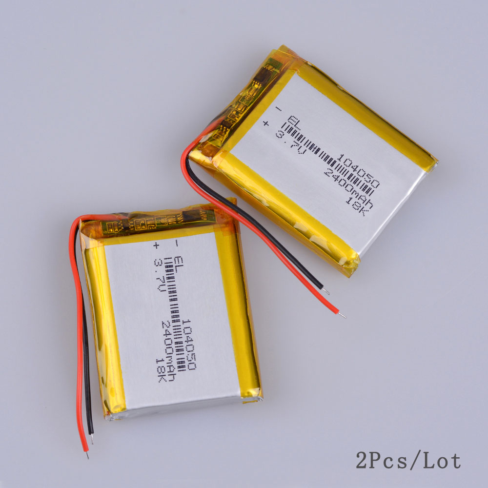 Batterie li-po Rechargeable 3.7V 2400mAh, Lithium polymère 104050, cellules li-ion pour GPS MP3 MP4, enregistreur de conduite: 2PCS