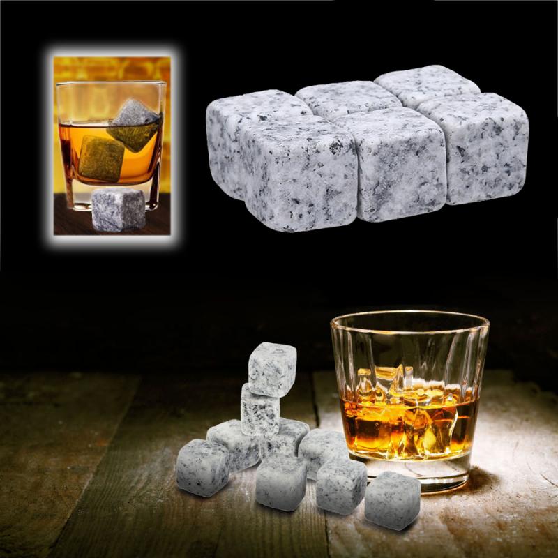6Pcs Natural Whisky Ice Stones Wine Drinks Cooler Cubes Whiskey Rocks Granite Pouch With Pouch Wedding For Christmas Bar