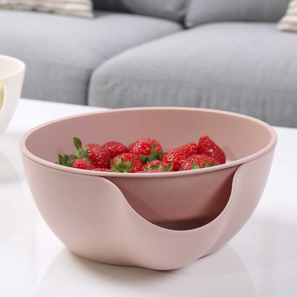 Double-layer Fruit Tray Plastic Drain Basket Multifunctional Dried Fruit Dish Storage Garbage Rack Snacks Round Style: 01