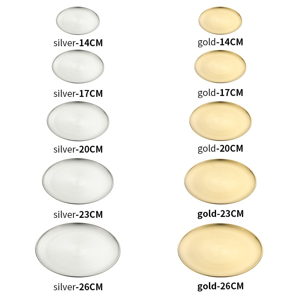 1 pc Stainless Steel Gold Silver Shallow Tray Bone Spitting Dish Fruit Meat Metal Dining Disc Round Plate Cake Dessert Tableware