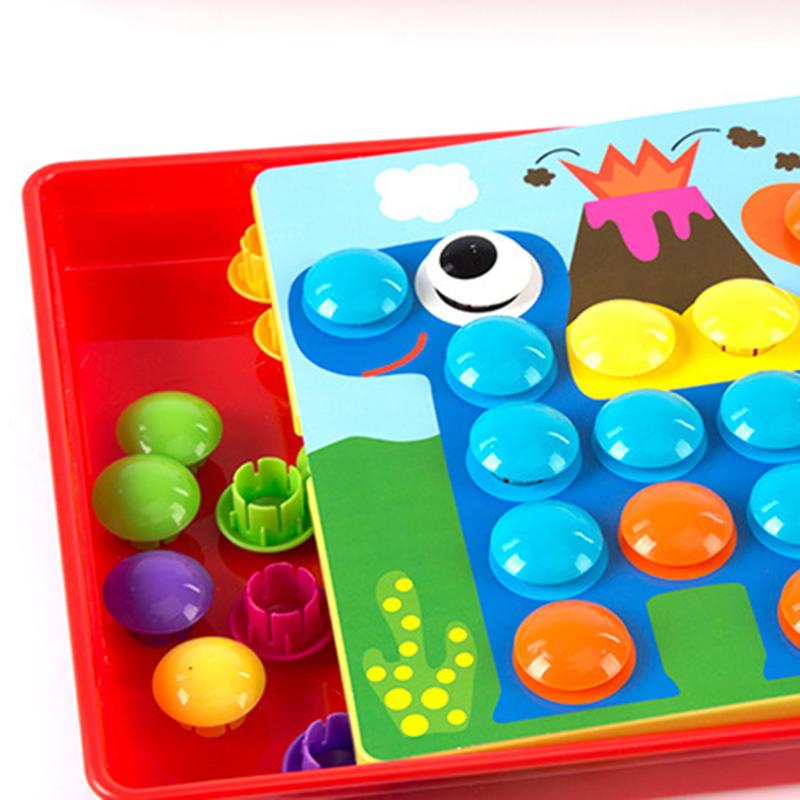 Kids 3D Puzzles Toy Colorful Buttons Assembling Mushrooms Nails Kit Baby Mosaic Picture Puzzles Board Educational Toys