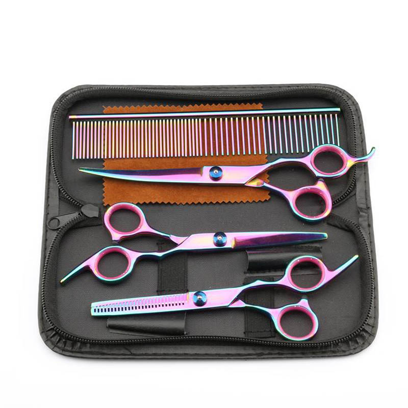 Kit de Ciseaux de Toilettage pour Chien en Acier Inoxydable, Ensemble avec Peigne pour Couper les Poils d&#39;Animaux de Compagnie, de 7 Pouces, Barbier, Amincissant: Colorful