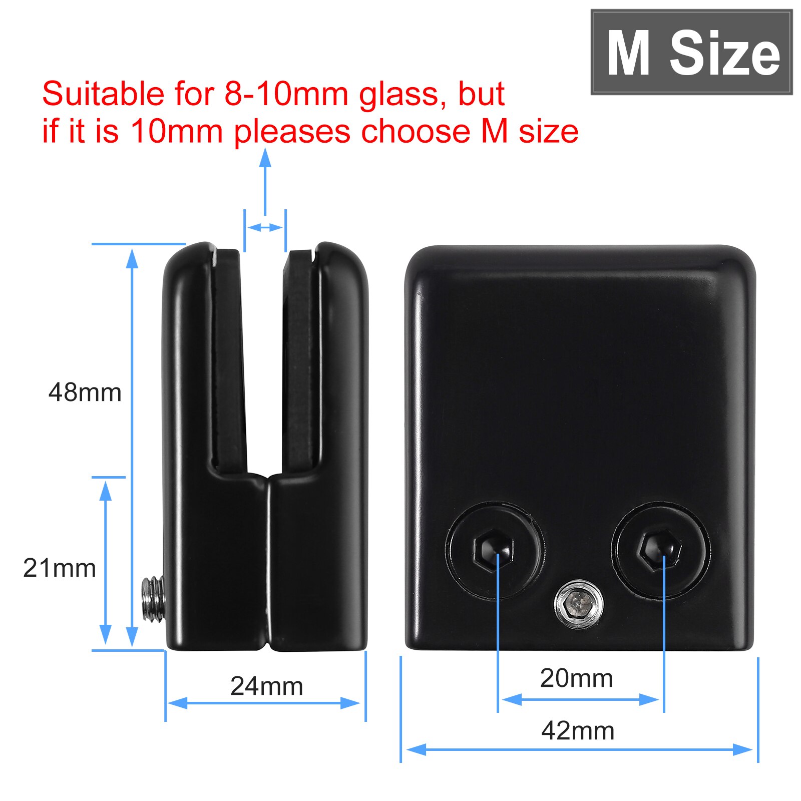 Proster 8 Pcs Square Glass Clamp Black Spray Paint Balustrade Glass Clip Stand Holder Stainless Polished Finish Hardware Clamps