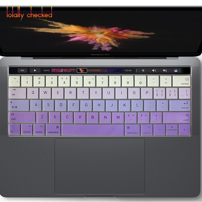 Pour Mac Macbook Pro 13 15 13.3 15.6 tactile Bar A1706 A1707 A1989 A1990 US anglais clavier couverture protecteur de peau: fadepurple