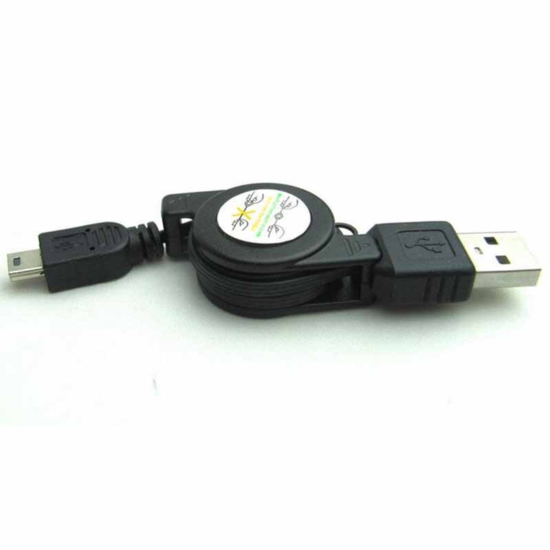 Black Retractable USB A Male to Mini USB B 5-Pin Charging Sync Data Cable