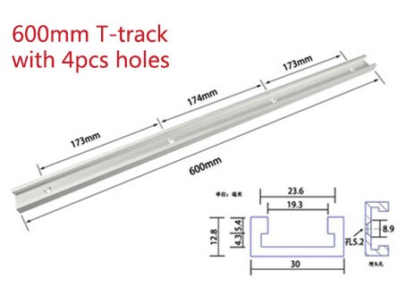 Aluminum alloy T-track groove beveled track and beveled slide and bevel bar slider table saw bevel gauge bar woodworking tool: 600mm Ttrack