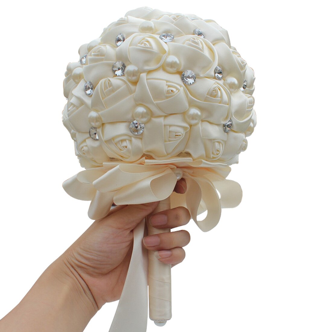 Bouquet de main boule de mariage Bouquet de main lait blanc boule de mariage Bouquet de mariage perlé Bouquets de mariée 19 cm: Beige