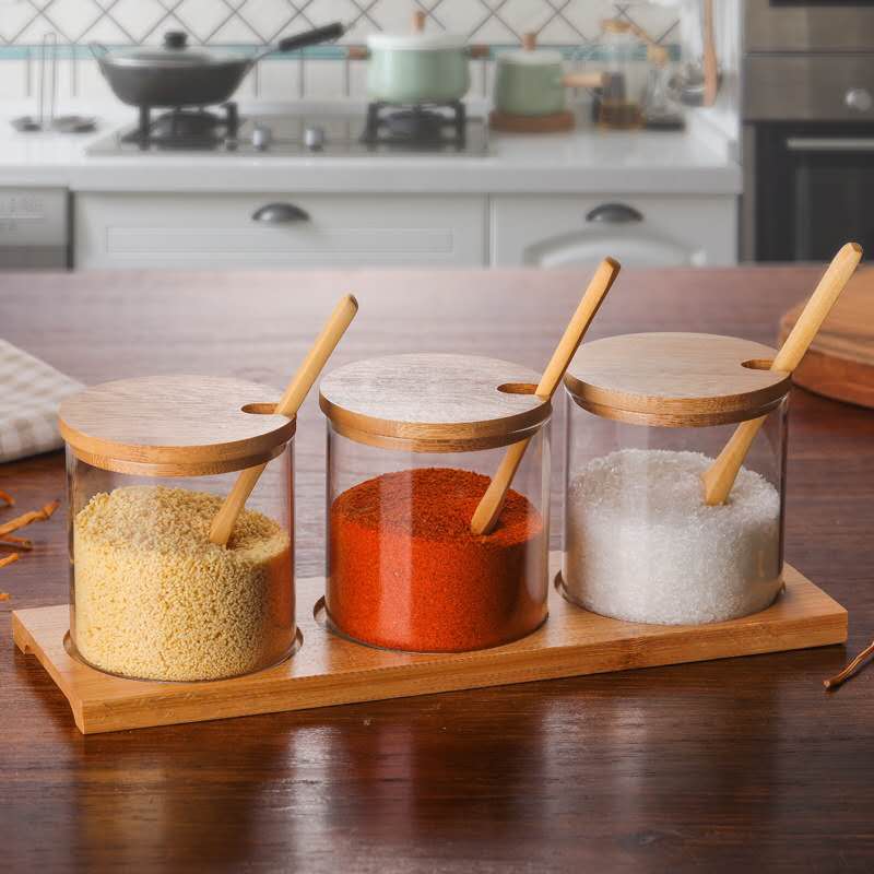 Seasoning Box Spice Perrer Salt Shaker Can Condiment Storage Containers Glass Bottle Dispenser Spoon Sets: style03