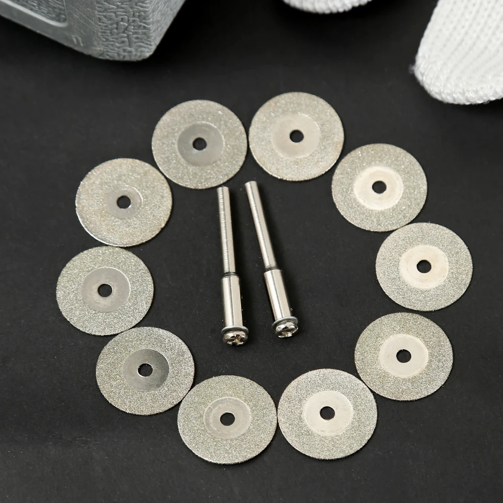 Disco de corte de hoja de diamante, rueda de discos de corte con 2 uds. Para taladro de mandril de 3mm, amoladora, herramienta rotativa, 20mm, 10 Uds.