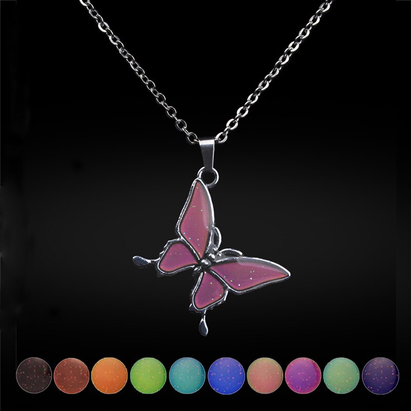 Temperatur Steuer Farbe Ändern Schmetterling Anhänger Halsketten Edelstahl Kette Stimmung Halskette Frauen ErkläSprosse Schmuck