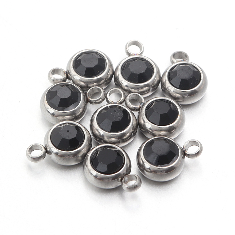 10pcs/lot Stainless Steel Birthstone Pendant 6mm Flat Round Rhinestone Charms Pendant For DIY Jewelry Making Necklace Bracelet: ROSE GOLD COLOR