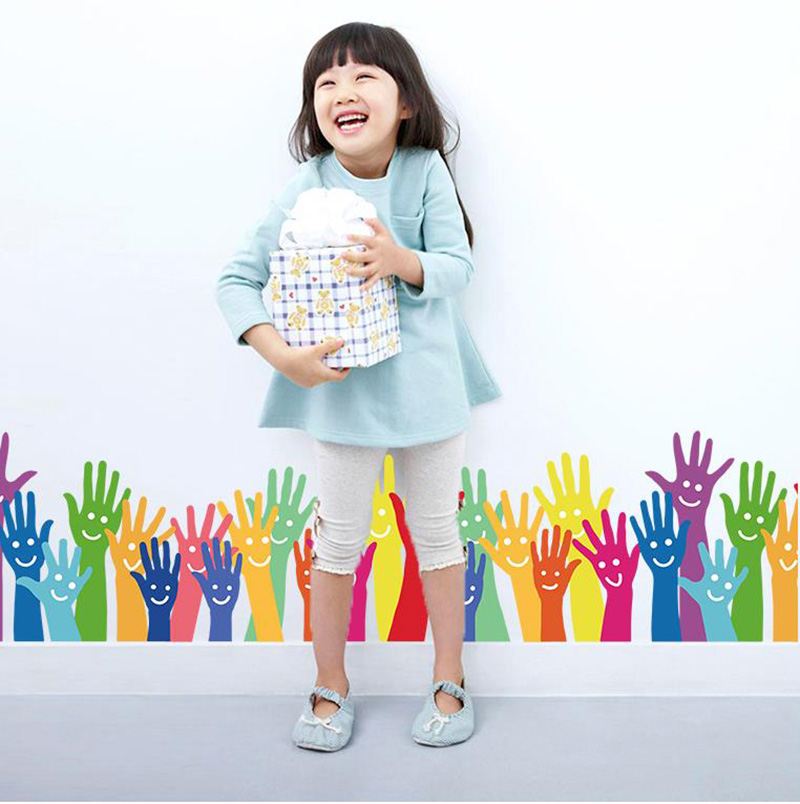 Back To school Wall Stickers for Kids Room Nursery Corner Decoration Colorful Pencil Palm Removable House Decor Vinyl Mural
