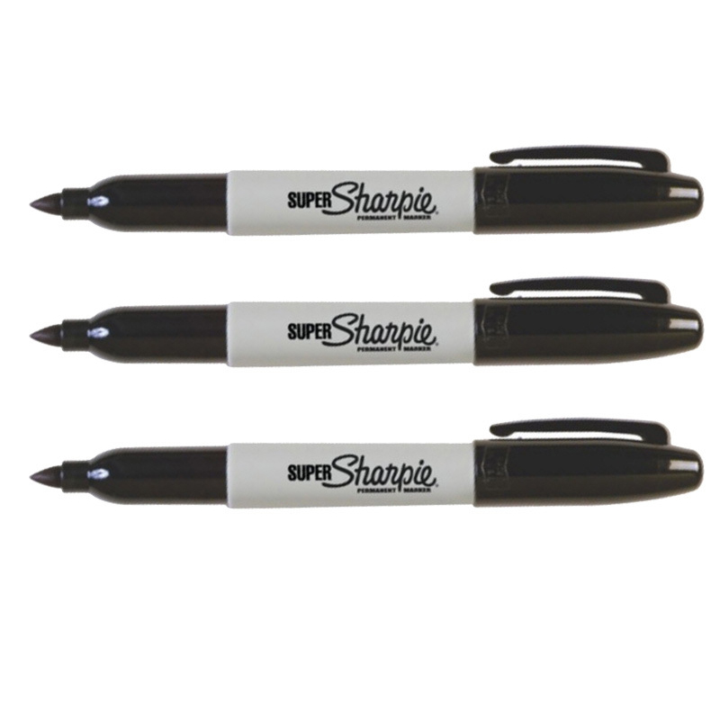 3 stks/partij Sharpie Permanent Marker SUPER Hoge Capaciteit Inkt Verf Markers voor Band CD Plastic Metaal Hout Schoolbenodigdheden: SUPER 3pcs Black