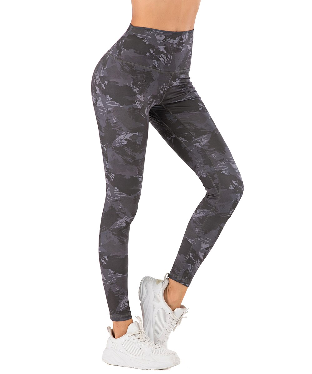 Yaavii Camouflage Printed Fitness Leggings Women High Waist Yoga Pants Gym Sportswear Elastic Tight Trouser with Hidden pocket: Style B / S